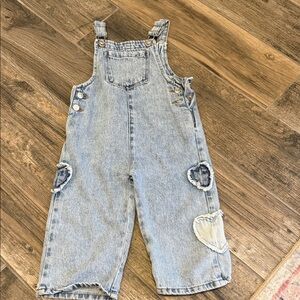 Zara Kids Denim Overalls with Heart Patches